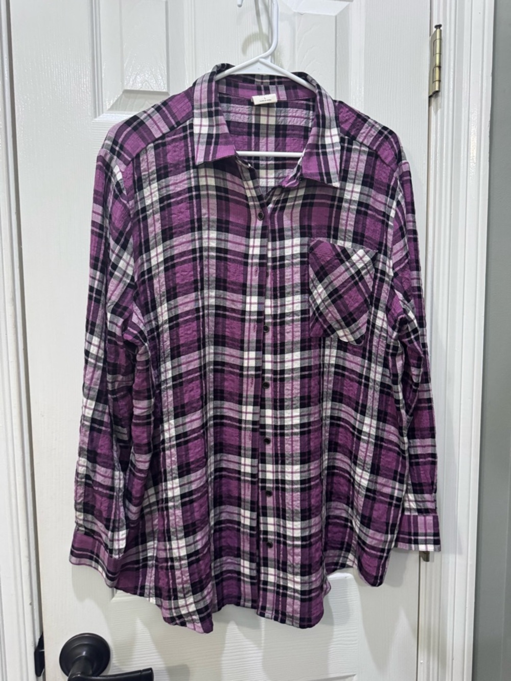 Purple Plaid Button-Up Shirt - Women